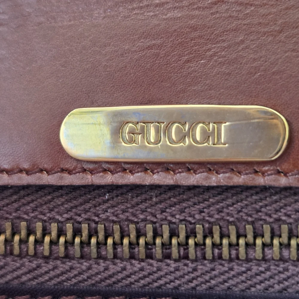 Vintage Gucci Cognac Leather Chain Shoulder Bag Envelope Clutch Purse - Picture 14 of 17